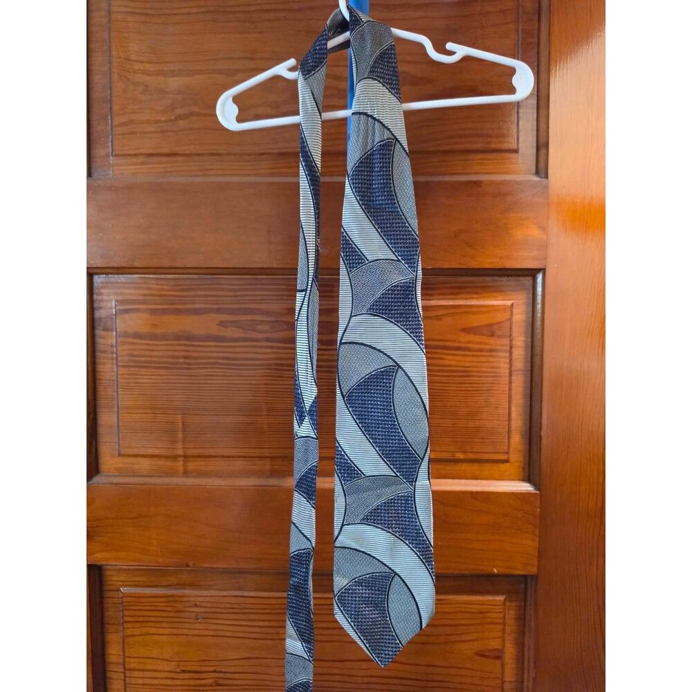 Emilio Romano 100% Silk Tie Handmade Italy Blue Gray Geometric Woven Necktie